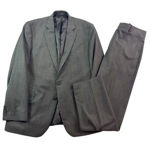 Stafford 46L‎ 36x34 2pc Pant Suit brown windowpane classic fit all season wool